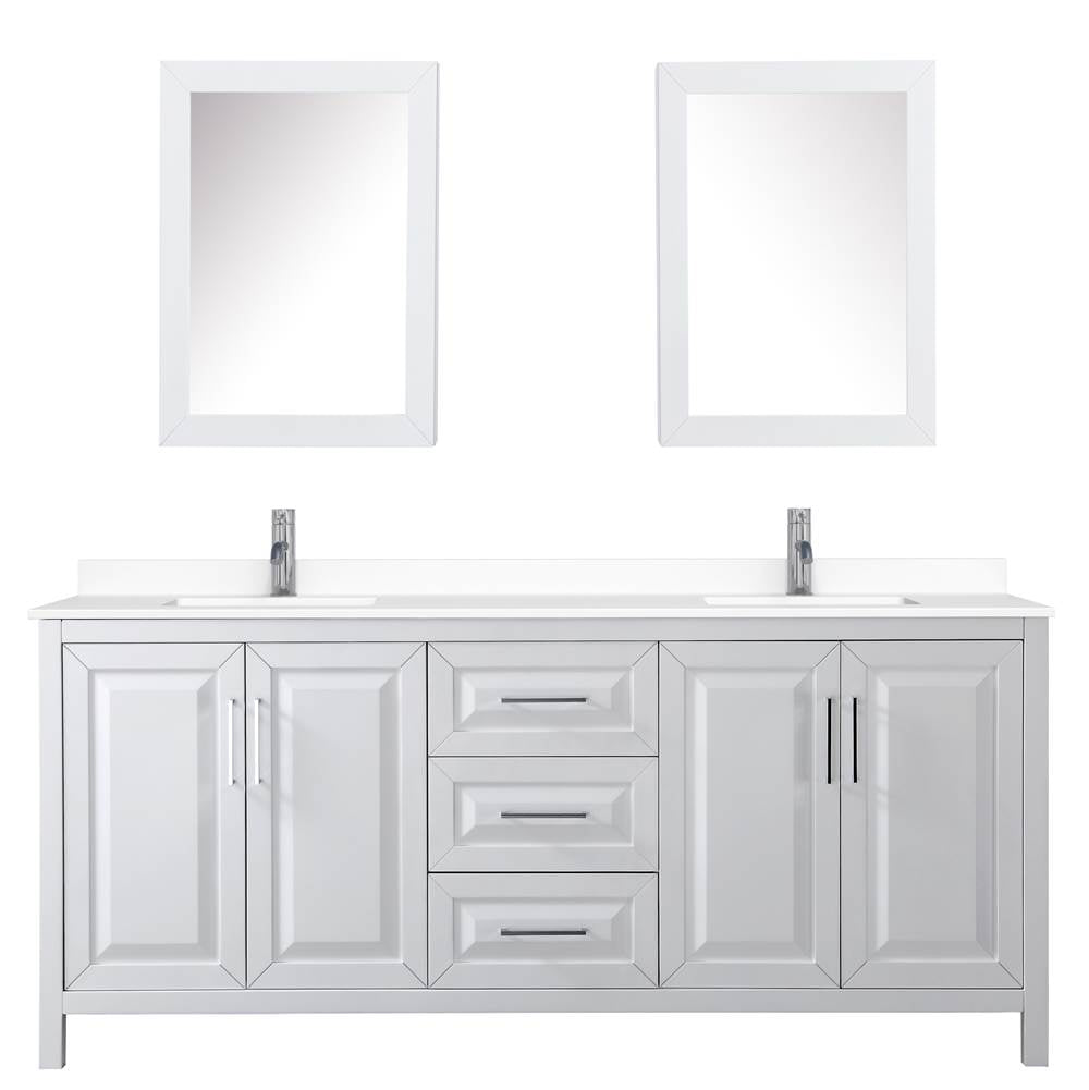 Daria 80 Inch Double Bathroom Vanity in White, White Cultured Marble Countertop, Undermount Square Sinks, Medicine Cabinets