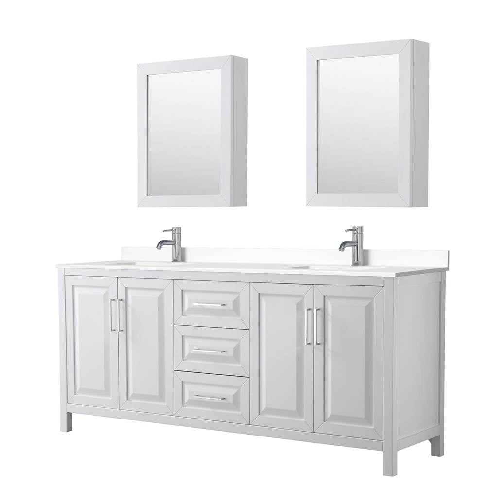 Wyndham Collection - Daria 80 Inch Double Bathroom Vanity in White, White Cultured Marble Countertop, Undermount Square Sinks, Medicine Cabinets
