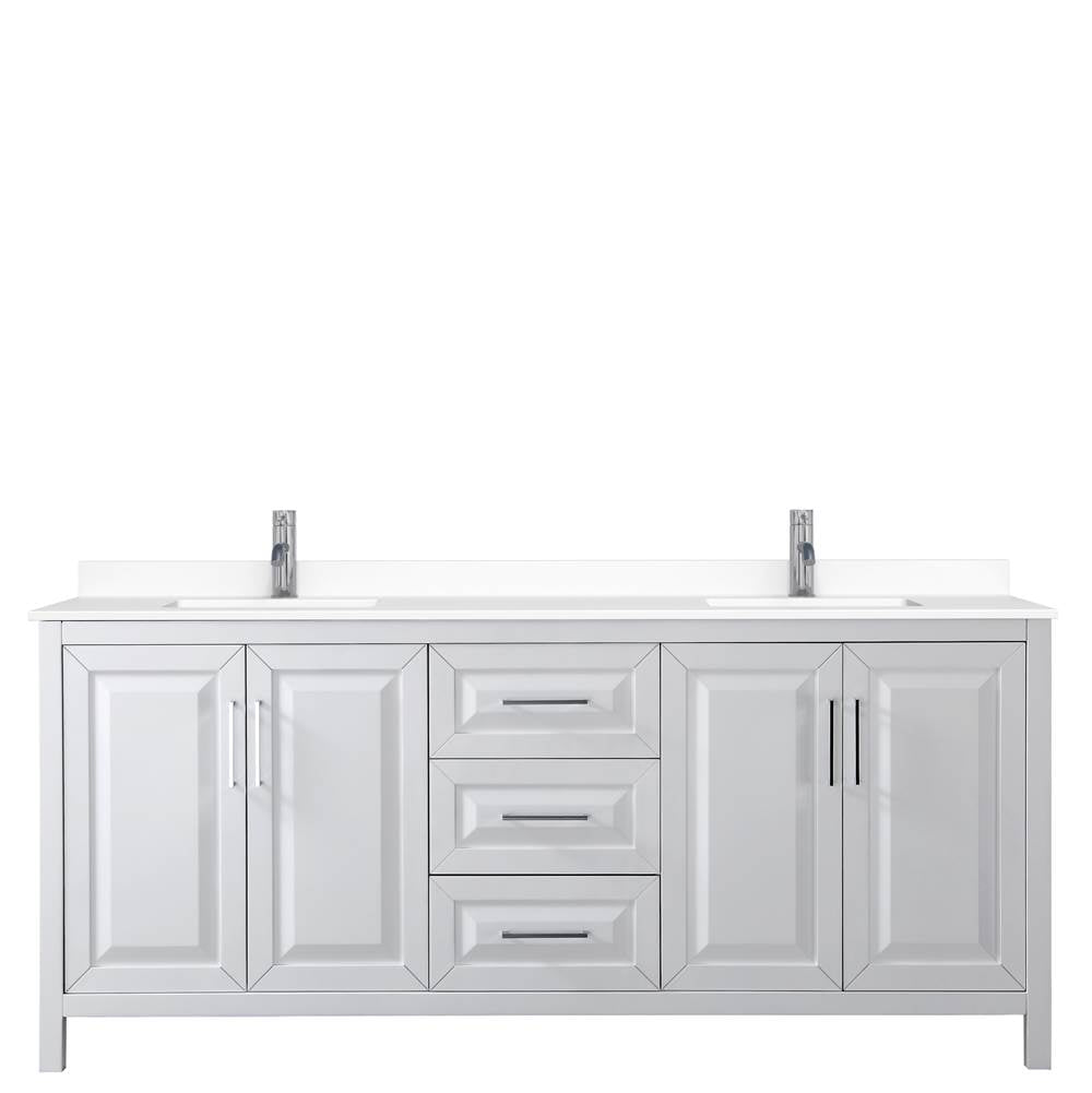 Daria 80 Inch Double Bathroom Vanity in White, White Cultured Marble Countertop, Undermount Square Sinks, No Mirror