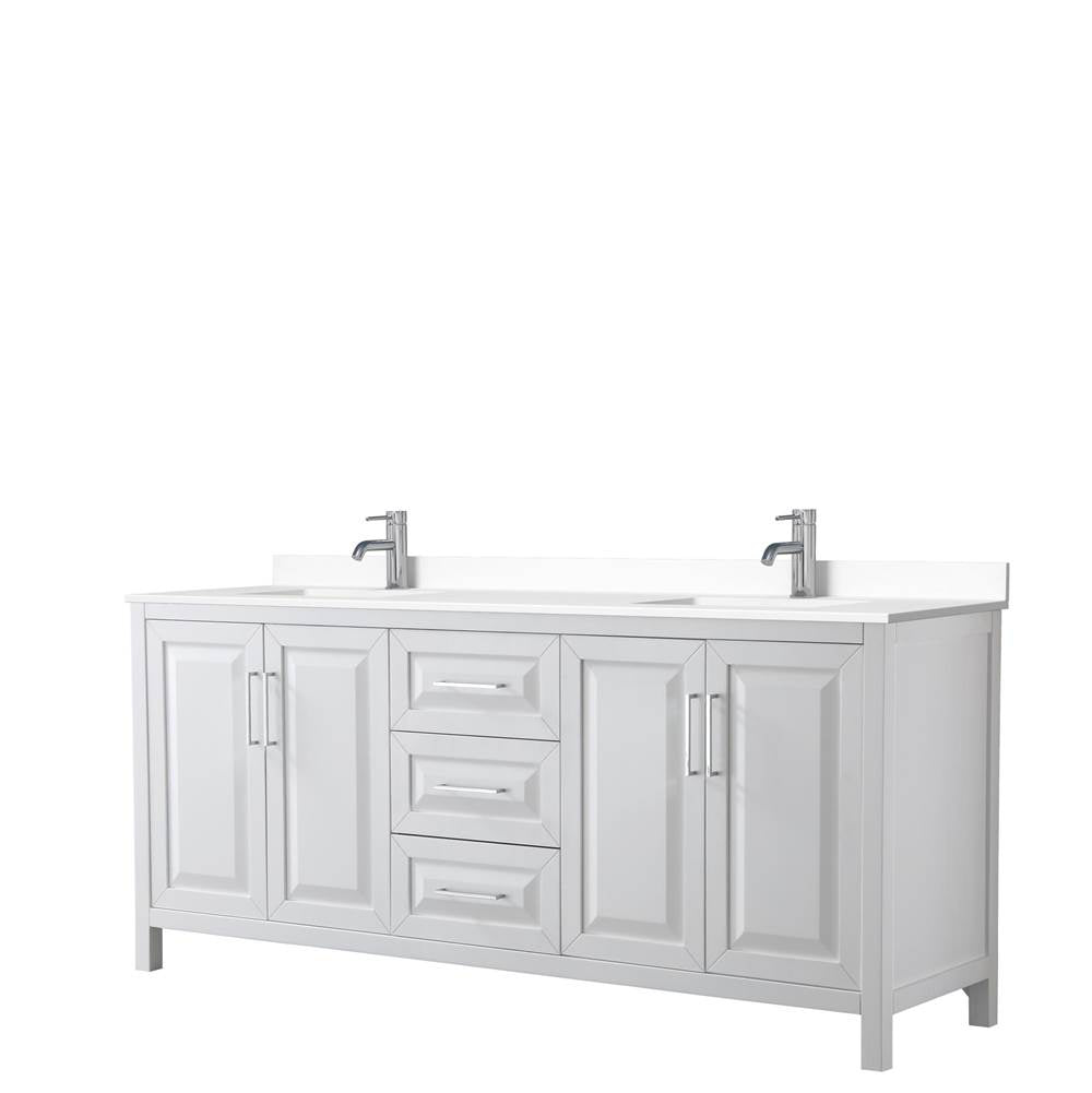 Wyndham Collection - Daria 80 Inch Double Bathroom Vanity in White, White Cultured Marble Countertop, Undermount Square Sinks, No Mirror