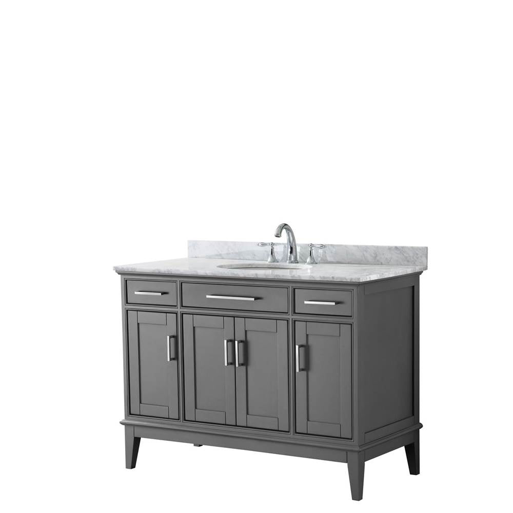 Wyndham Collection - Margate 48 Inch Single Bathroom Vanity in Dark Gray, White Carrara Marble Countertop, Undermount Oval Sink, and No Mirror - Dark Gray