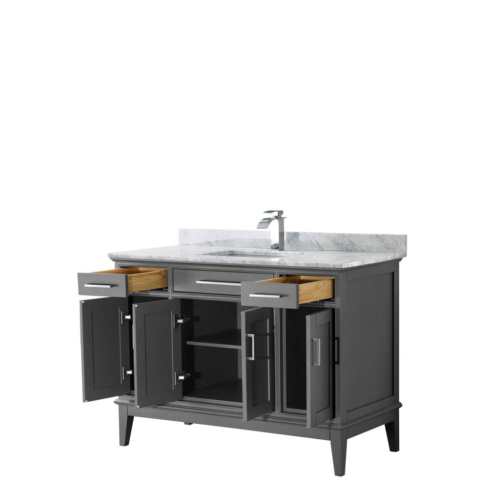 Margate 48 Inch Single Bathroom Vanity in Dark Gray, White Carrara Marble Countertop, Undermount Square Sink, and No Mirror