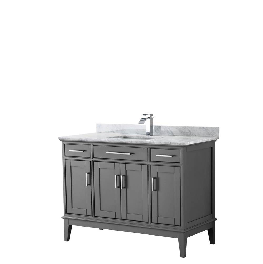 Wyndham Collection - Margate 48 Inch Single Bathroom Vanity in Dark Gray, White Carrara Marble Countertop, Undermount Square Sink, and No Mirror - Dark Gray