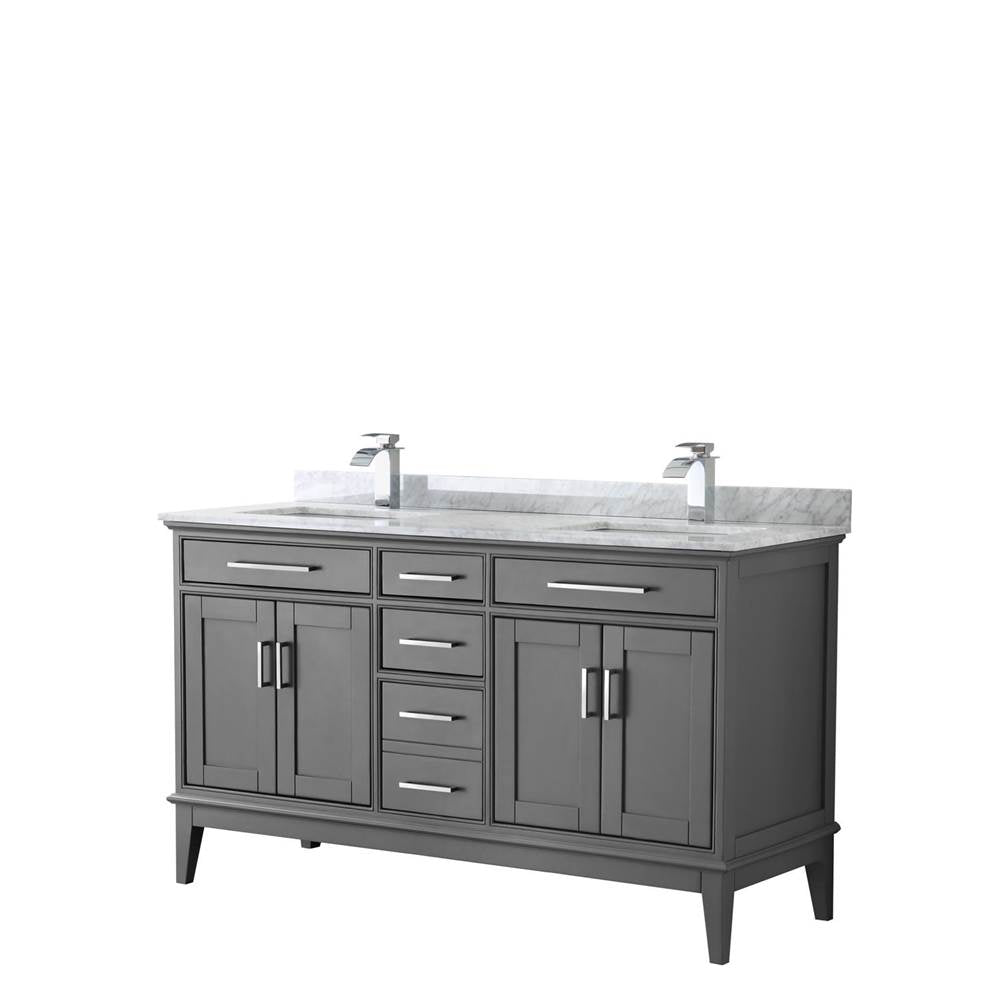 Wyndham Collection - Margate 60 Inch Double Bathroom Vanity in Dark Gray, White Carrara Marble Countertop, Undermount Square Sinks, and No Mirror - Dark Gray