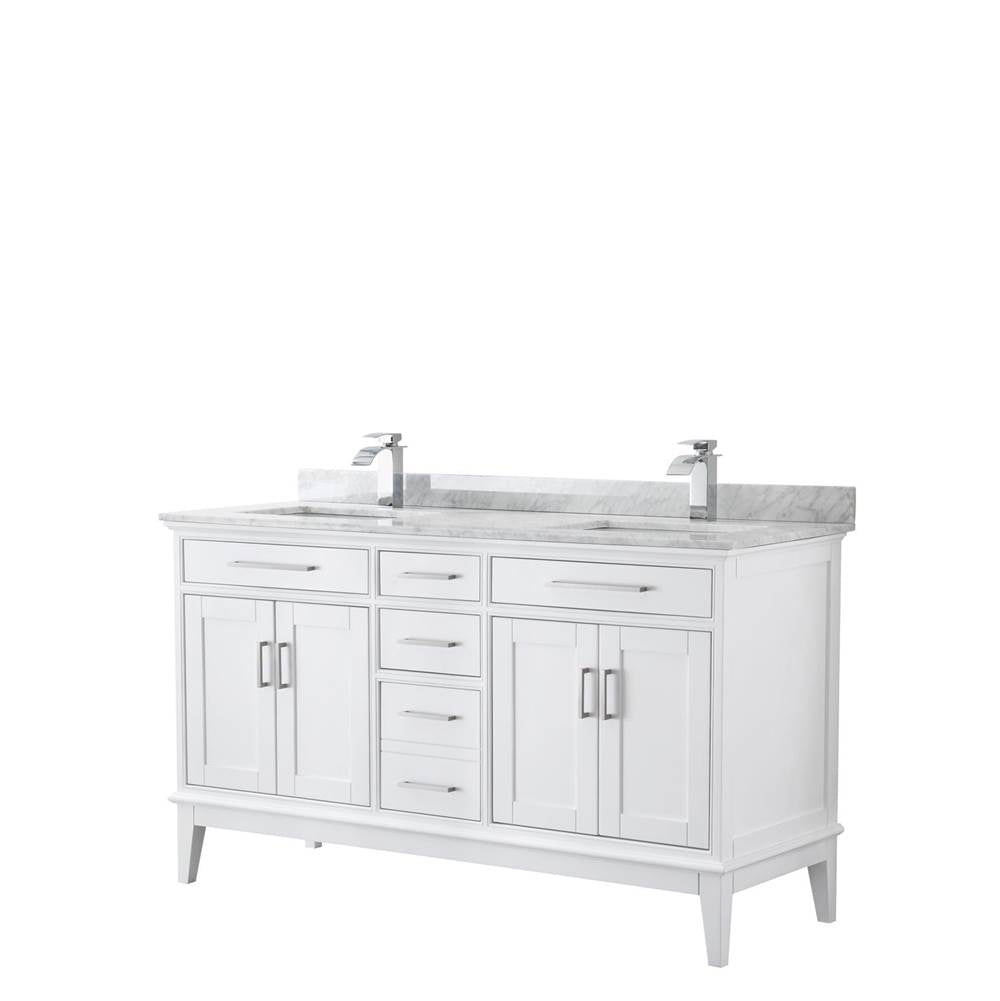 Wyndham Collection - Margate 60 Inch Double Bathroom Vanity in White, White Carrara Marble Countertop, Undermount Square Sinks, and No Mirror - White