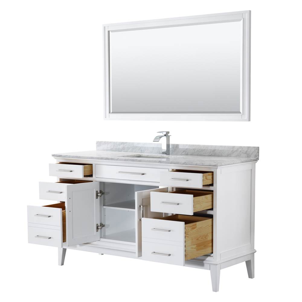 Margate 60 Inch Single Bathroom Vanity in Dark Gray, White Carrara Marble Countertop, Undermount Square Sink, and 56 Inch Mirror