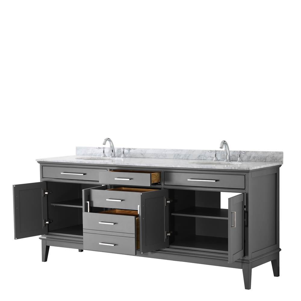 Margate 80 Inch Double Bathroom Vanity in Dark Gray, White Carrara Marble Countertop, Undermount Oval Sinks, and No Mirror