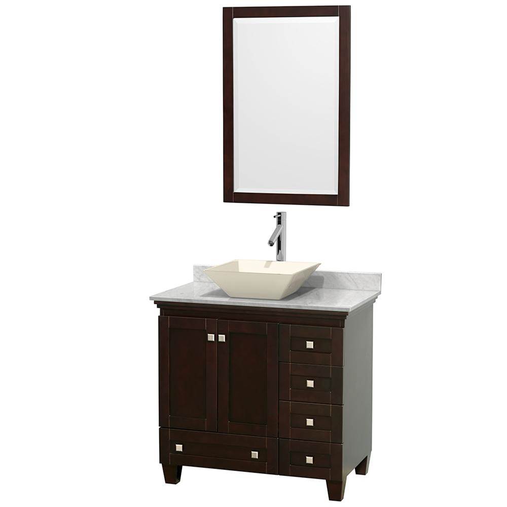 Wyndham Collection - Acclaim 36 Inch Single Bathroom Vanity in Espresso, White Carrara Marble Countertop, Pyra Bone Porcelain Sink, and 24 Inch Mirror - Espresso