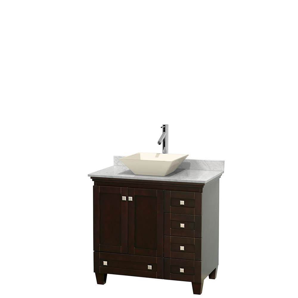 Wyndham Collection - Acclaim 36 Inch Single Bathroom Vanity in Espresso, White Carrara Marble Countertop, Pyra Bone Porcelain Sink, and No Mirror - Espresso
