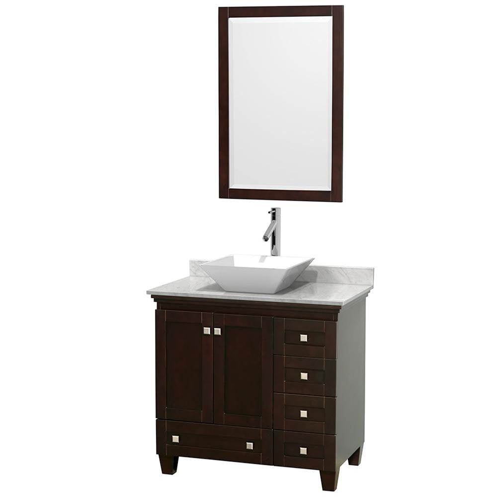 Wyndham Collection - Acclaim 36 Inch Single Bathroom Vanity in Espresso, White Carrara Marble Countertop, Pyra White Porcelain Sink, and 24 Inch Mirror - Espresso