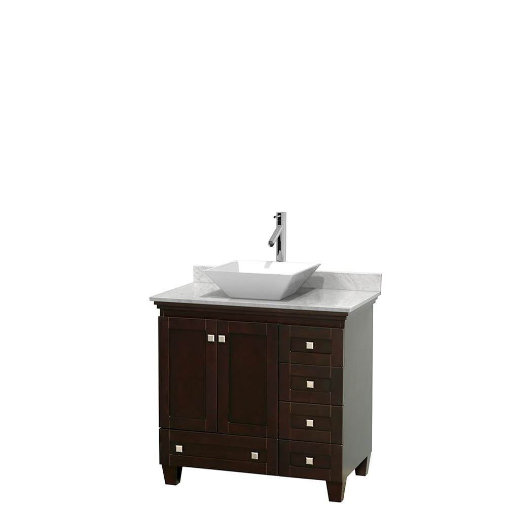 Wyndham Collection - Acclaim 36 Inch Single Bathroom Vanity in Espresso, White Carrara Marble Countertop, Pyra White Porcelain Sink, and No Mirror - Espresso