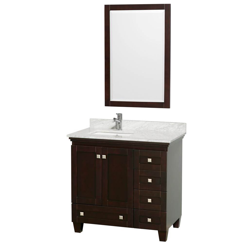Wyndham Collection - Acclaim 36 Inch Single Bathroom Vanity in Espresso, White Carrara Marble Countertop, Undermount Square Sink, and 24 Inch Mirror - Espresso