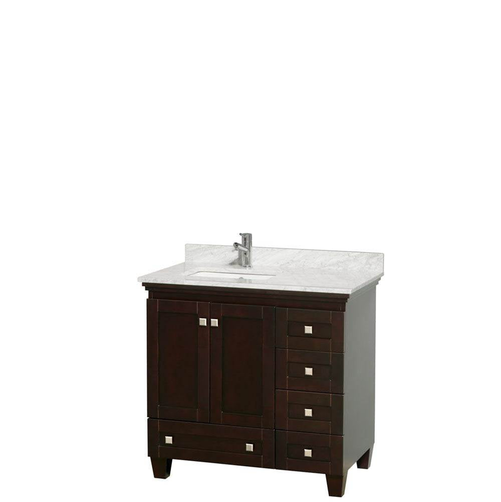 Wyndham Collection - Acclaim 36 Inch Single Bathroom Vanity in Espresso, White Carrara Marble Countertop, Undermount Square Sink, and No Mirror - Espresso