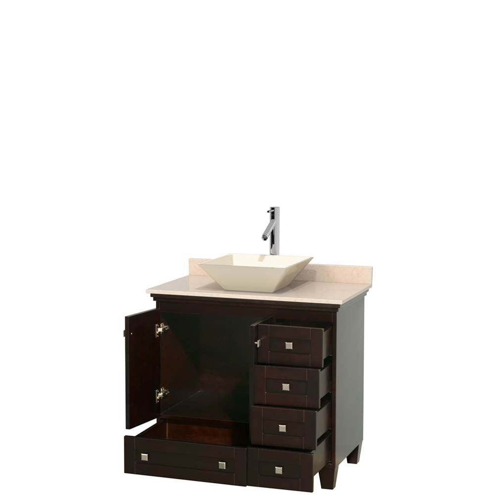 Acclaim 36 Inch Single Bathroom Vanity in Espresso, Ivory Marble Countertop, Pyra Bone Porcelain Sink, and No Mirror