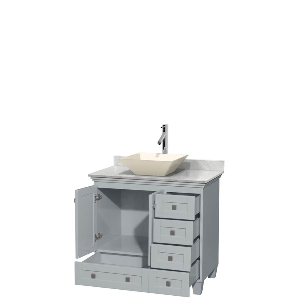 Acclaim 36 Inch Single Bathroom Vanity in Espresso, White Carrara Marble Countertop, Pyra Bone Porcelain Sink, and No Mirror