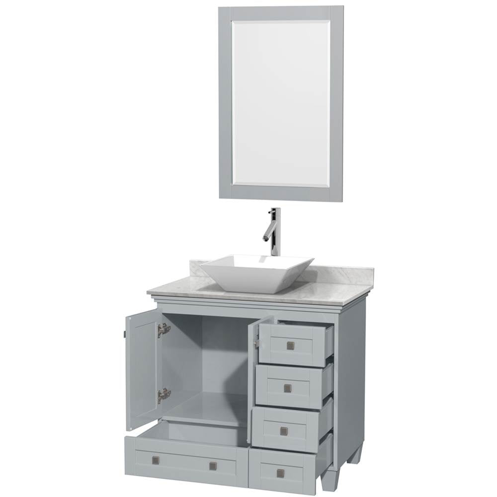 Acclaim 36 Inch Single Bathroom Vanity in Espresso, White Carrara Marble Countertop, Pyra White Porcelain Sink, and 24 Inch Mirror