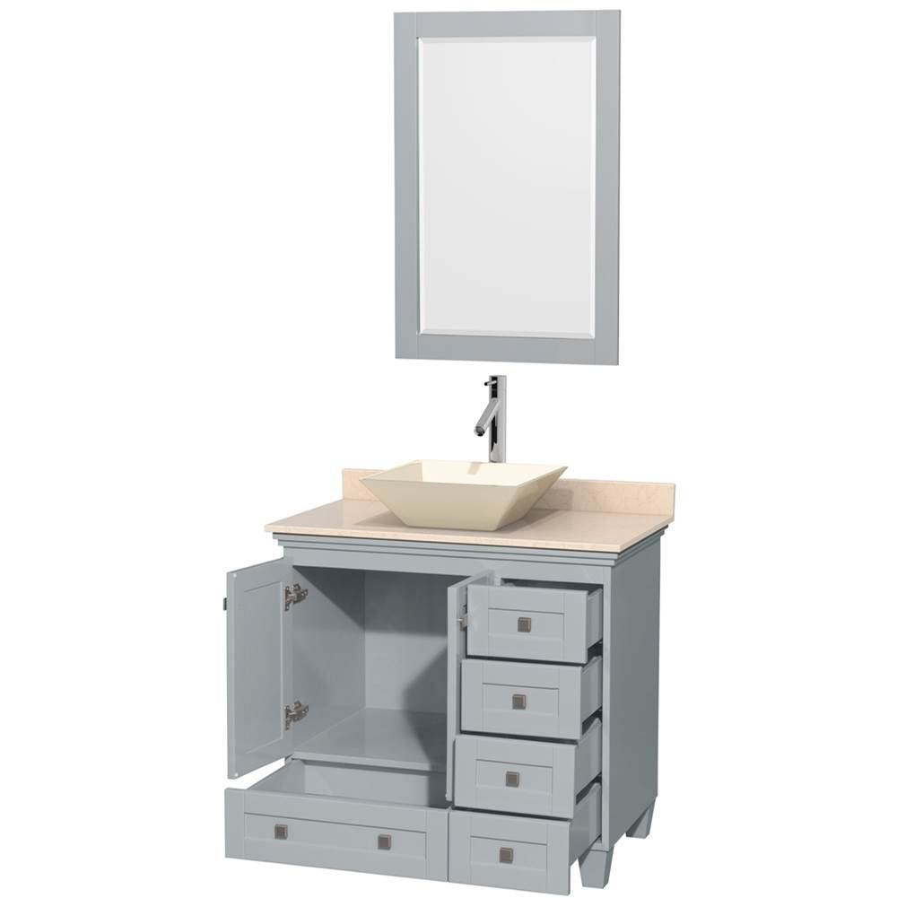 Acclaim 36 Inch Single Bathroom Vanity in Espresso, Ivory Marble Countertop, Pyra Bone Porcelain Sink, and 24 Inch Mirror