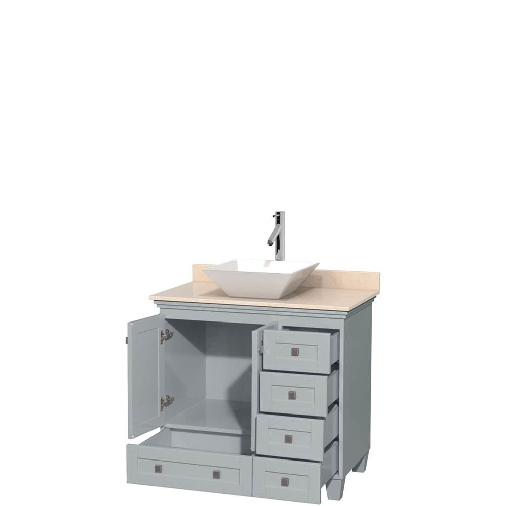 Acclaim 36 Inch Single Bathroom Vanity in Espresso, Ivory Marble Countertop, Pyra White Porcelain Sink, and No Mirror