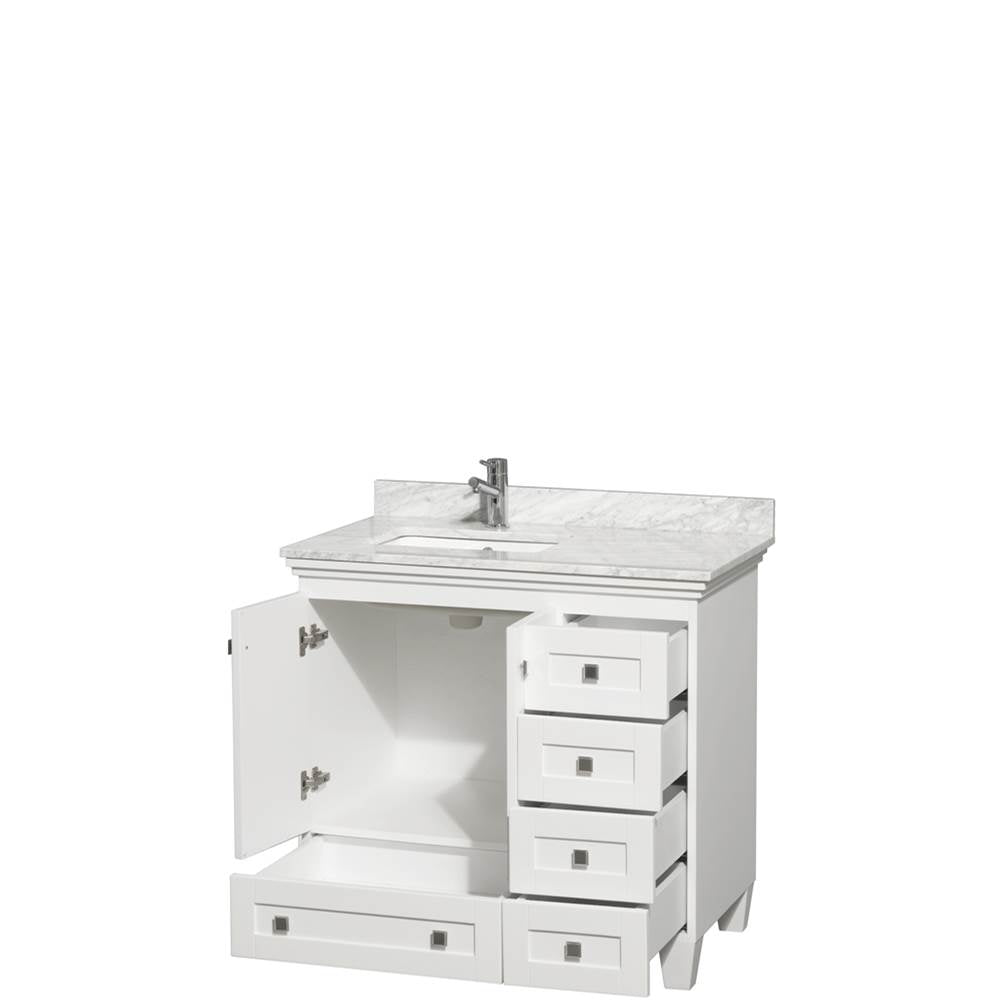 Acclaim 36 Inch Single Bathroom Vanity in Espresso, White Carrara Marble Countertop, Undermount Square Sink, and No Mirror