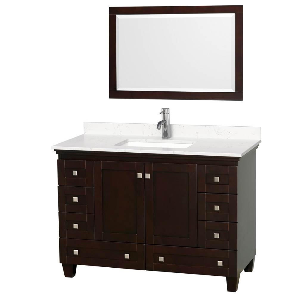 Wyndham Collection - Acclaim 48 Inch Single Bathroom Vanity in Espresso, Light-Vein Carrara Cultured Marble Countertop, Undermount Square Sink, 24 Inch Mirror