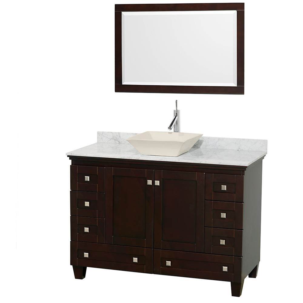 Wyndham Collection - Acclaim 48 Inch Single Bathroom Vanity in Espresso, White Carrara Marble Countertop, Pyra Bone Sink, and 24 Inch Mirror - Espresso