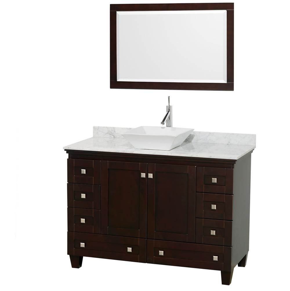 Wyndham Collection - Acclaim 48 Inch Single Bathroom Vanity in Espresso, White Carrara Marble Countertop, Pyra White Sink, and 24 Inch Mirror - Espresso