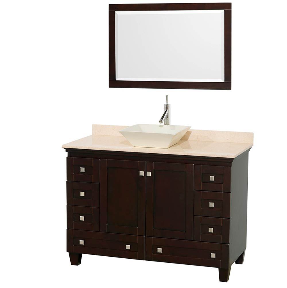 Wyndham Collection - Acclaim 48 Inch Single Bathroom Vanity in Espresso, Ivory Marble Countertop, Pyra Bone Sink, and 24 Inch Mirror - Espresso