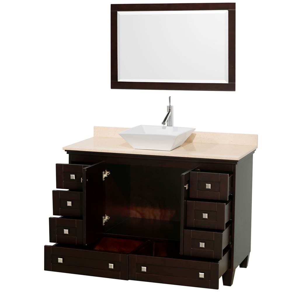 Acclaim 48 Inch Single Bathroom Vanity in Espresso, Ivory Marble Countertop, Pyra White Sink, and 24 Inch Mirror