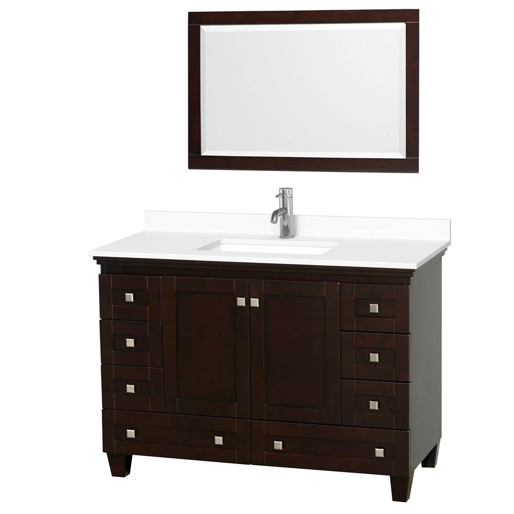 Wyndham Collection - Acclaim 48 Inch Single Bathroom Vanity in Espresso, White Cultured Marble Countertop, Undermount Square Sink, 24 Inch Mirror