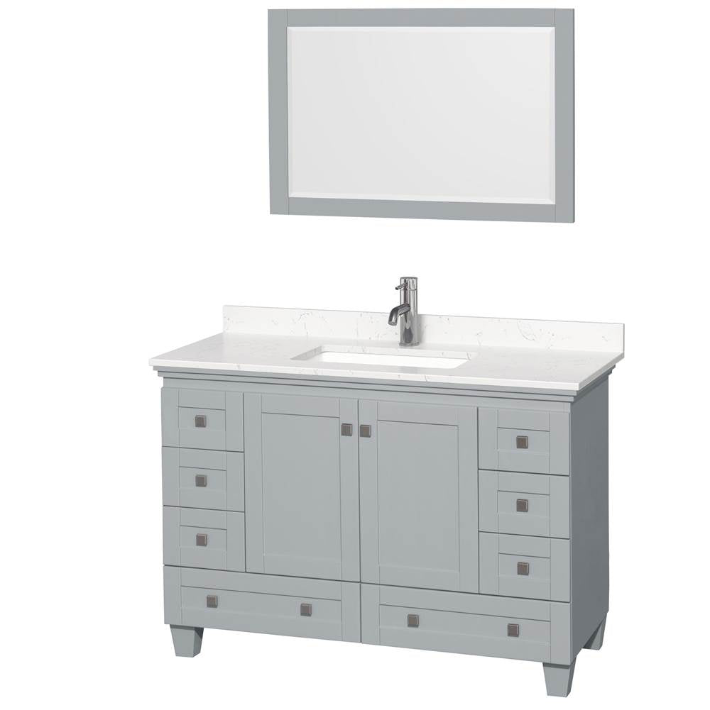Wyndham Collection - Acclaim 48 Inch Single Bathroom Vanity in Oyster Gray, Light-Vein Carrara Cultured Marble Countertop, Undermount Square Sink, 24 Inch Mirror