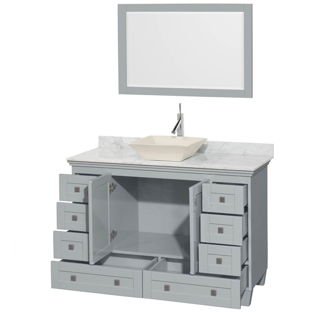 Acclaim 48 Inch Single Bathroom Vanity in Espresso, White Carrara Marble Countertop, Pyra Bone Sink, and 24 Inch Mirror