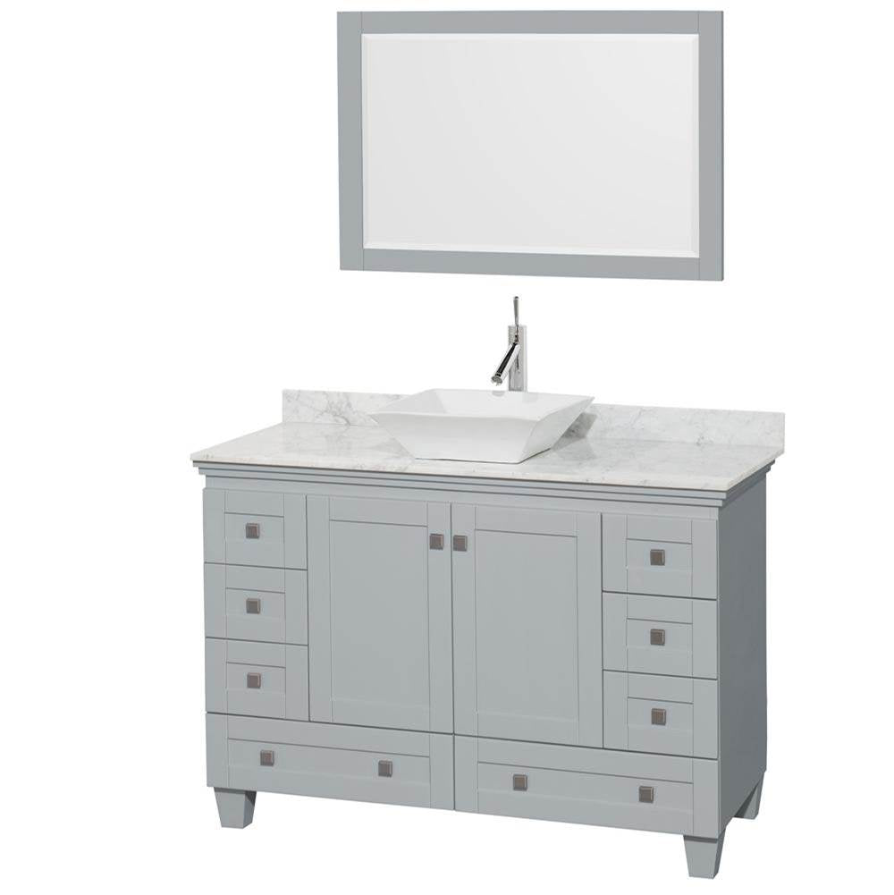 Wyndham Collection - Acclaim 48 Inch Single Bathroom Vanity in Oyster Gray, White Carrara Marble Countertop, Pyra White Porcelain Sink, and 24 Inch Mirror - Oyster Gray