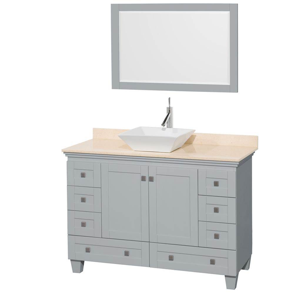 Wyndham Collection - Acclaim 48 Inch Single Bathroom Vanity in Oyster Gray, Ivory Marble Countertop, Pyra White Porcelain Sink, and 24 Inch Mirror - Oyster Gray