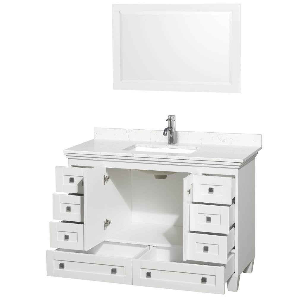 Acclaim 48 Inch Single Bathroom Vanity in White, Light-Vein Carrara Cultured Marble Countertop, Undermount Square Sink, 24 Inch Mirror