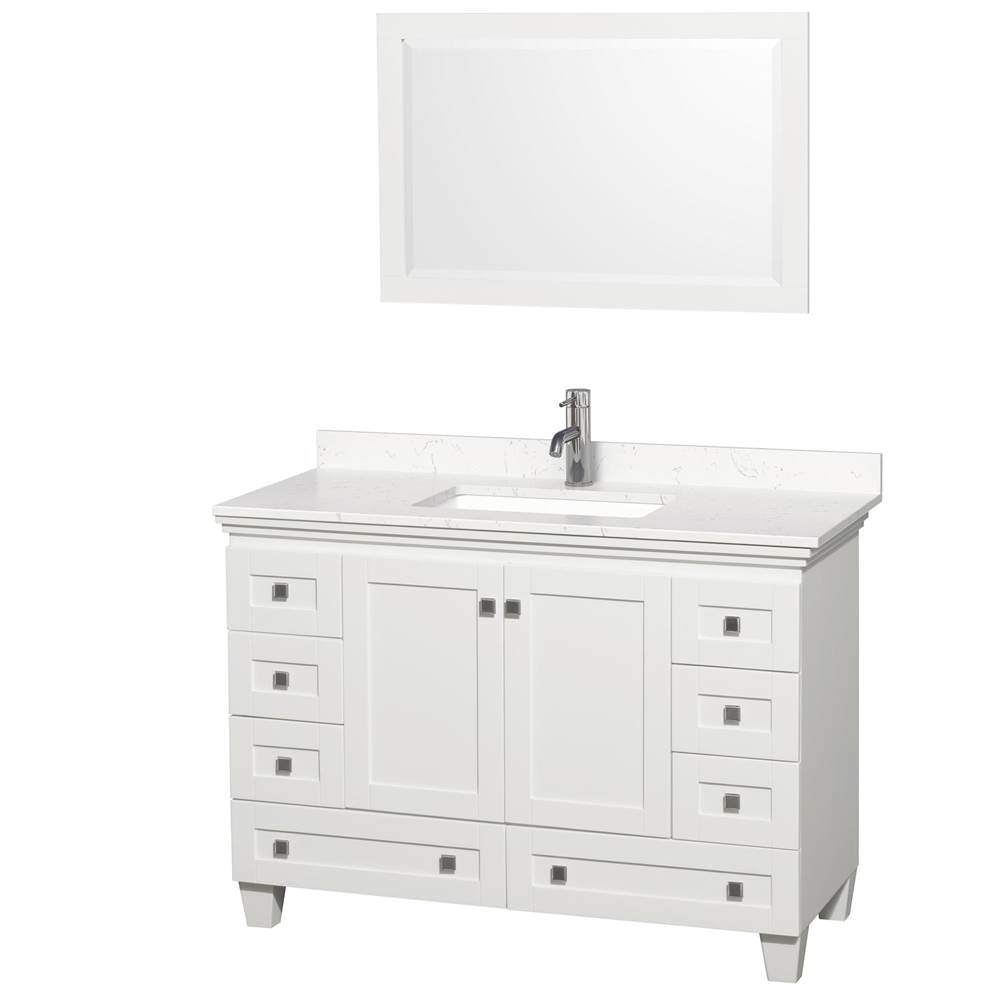 Wyndham Collection - Acclaim 48 Inch Single Bathroom Vanity in White, Light-Vein Carrara Cultured Marble Countertop, Undermount Square Sink, 24 Inch Mirror