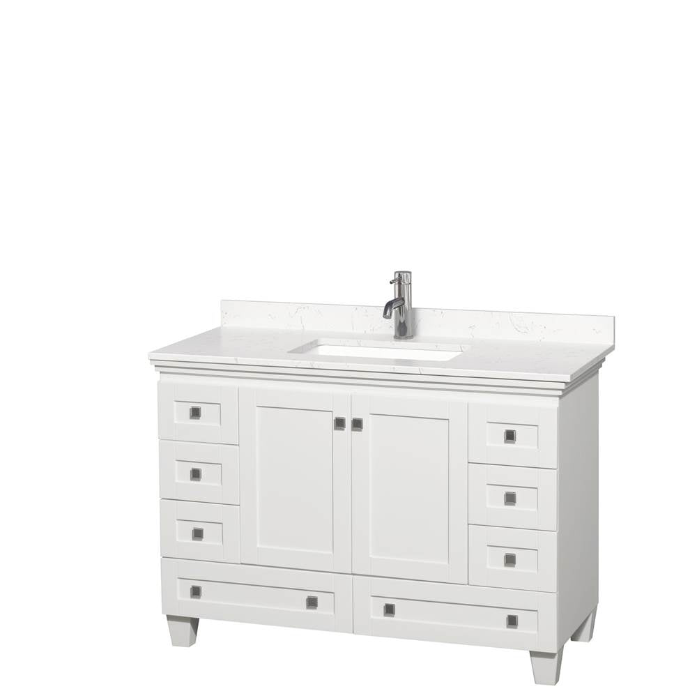 Wyndham Collection - Acclaim 48 Inch Single Bathroom Vanity in White, Light-Vein Carrara Cultured Marble Countertop, Undermount Square Sink, No Mirror
