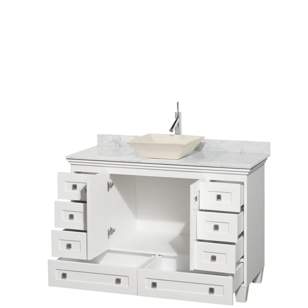 Acclaim 48 Inch Single Bathroom Vanity in Espresso, White Carrara Marble Countertop, Pyra Bone Sink, and No Mirror