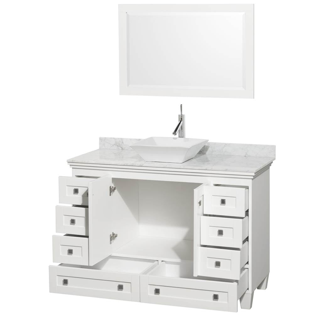 Acclaim 48 Inch Single Bathroom Vanity in Espresso, White Carrara Marble Countertop, Pyra White Sink, and 24 Inch Mirror