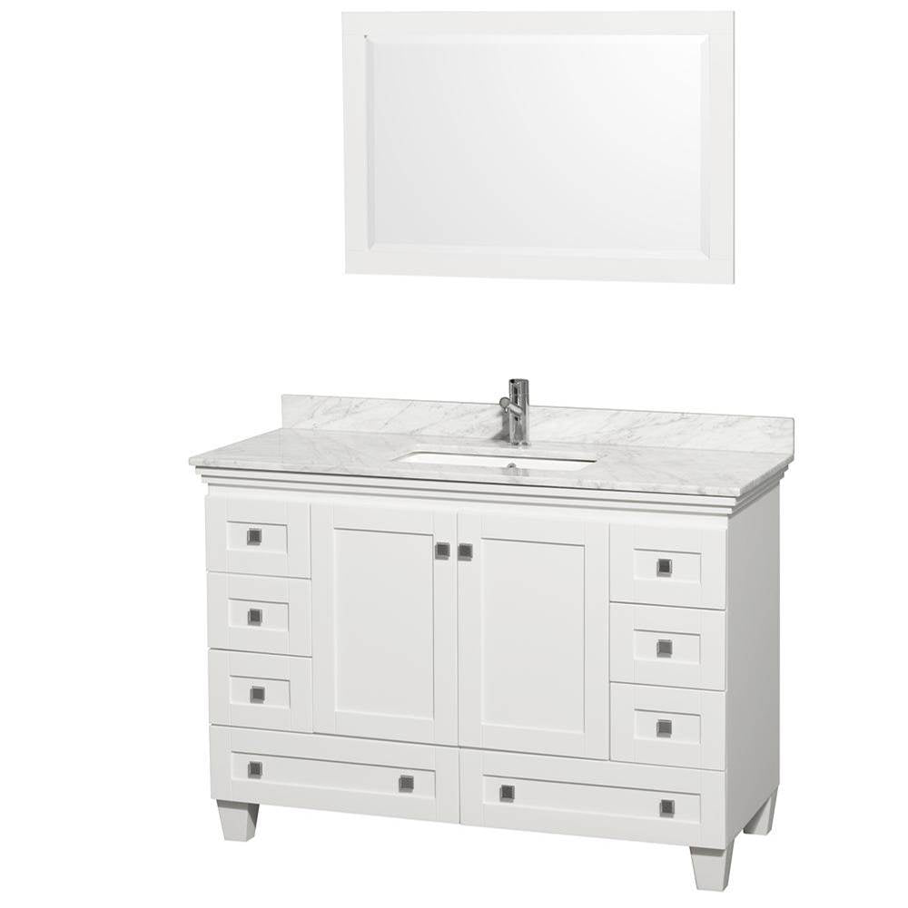 Wyndham Collection - Acclaim 48 Inch Single Bathroom Vanity in White, White Carrara Marble Countertop, Undermount Square Sink, and 24 Inch Mirror - White