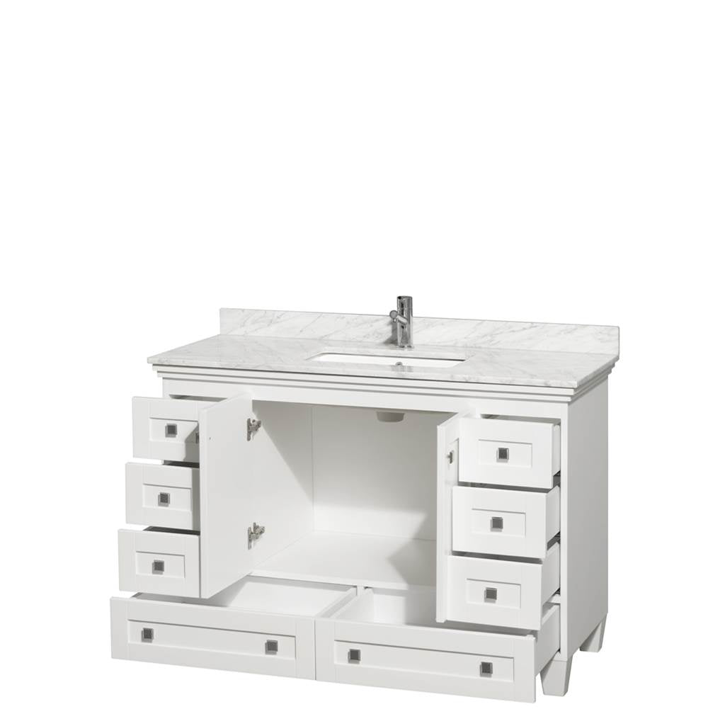 Acclaim 48 Inch Single Bathroom Vanity in Espresso, White Carrara Marble Countertop, Undermount Square Sink, and No Mirror