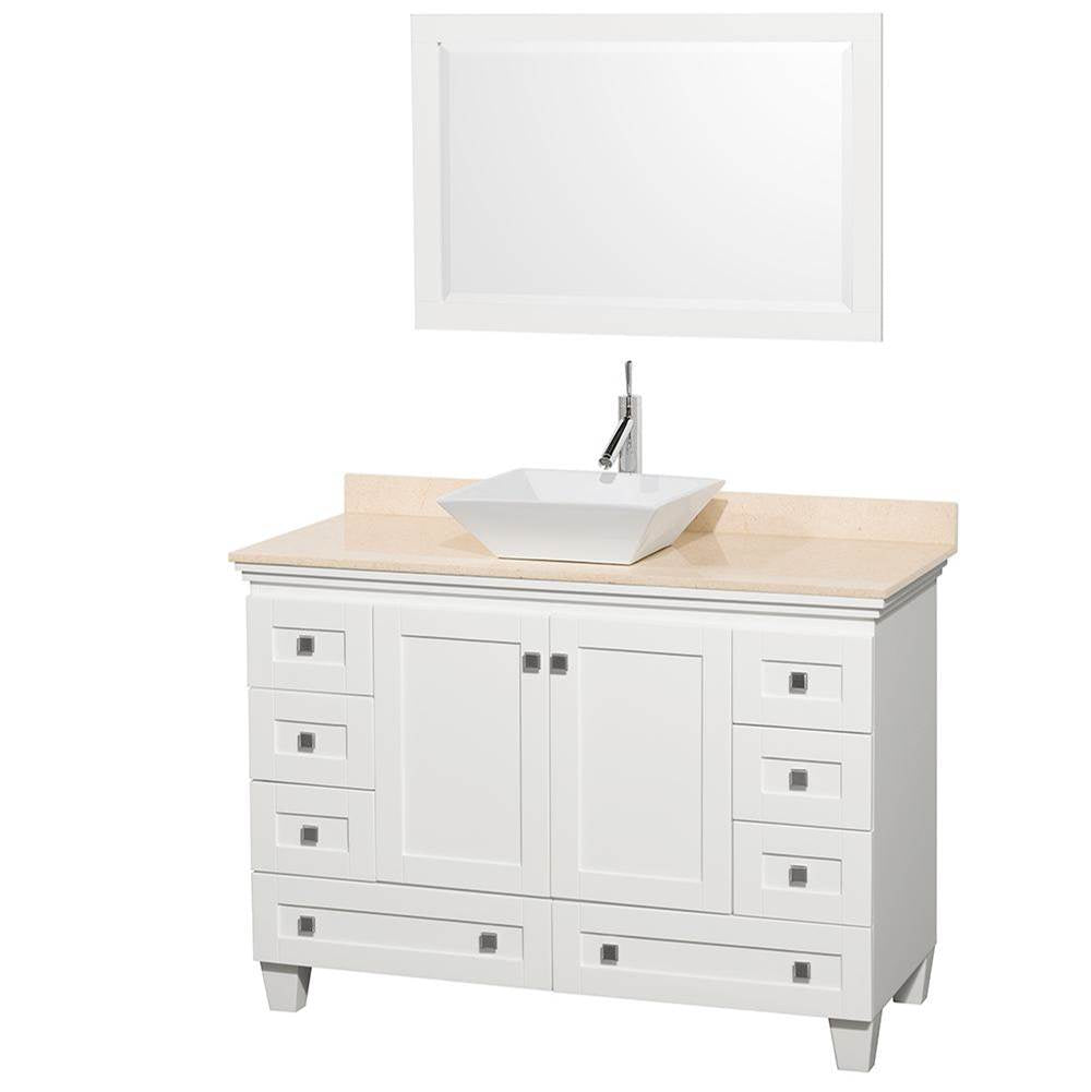 Wyndham Collection - Acclaim 48 Inch Single Bathroom Vanity in White, Ivory Marble Countertop, Pyra White Sink, and 24 Inch Mirror - White