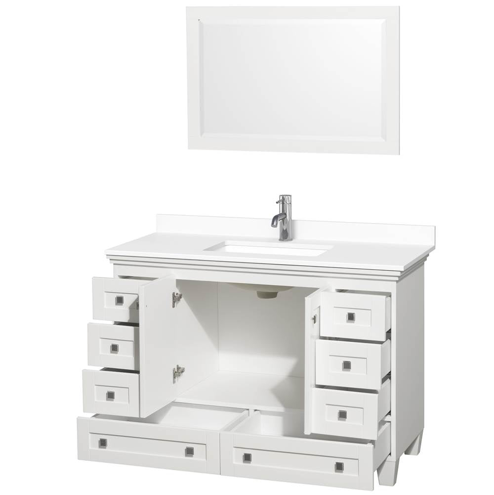 Acclaim 48 Inch Single Bathroom Vanity in White, White Cultured Marble Countertop, Undermount Square Sink, 24 Inch Mirror