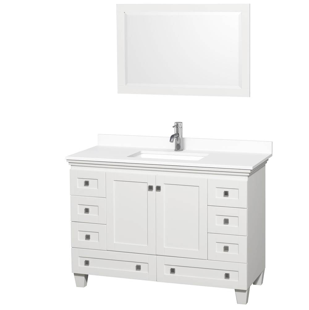 Wyndham Collection - Acclaim 48 Inch Single Bathroom Vanity in White, White Cultured Marble Countertop, Undermount Square Sink, 24 Inch Mirror
