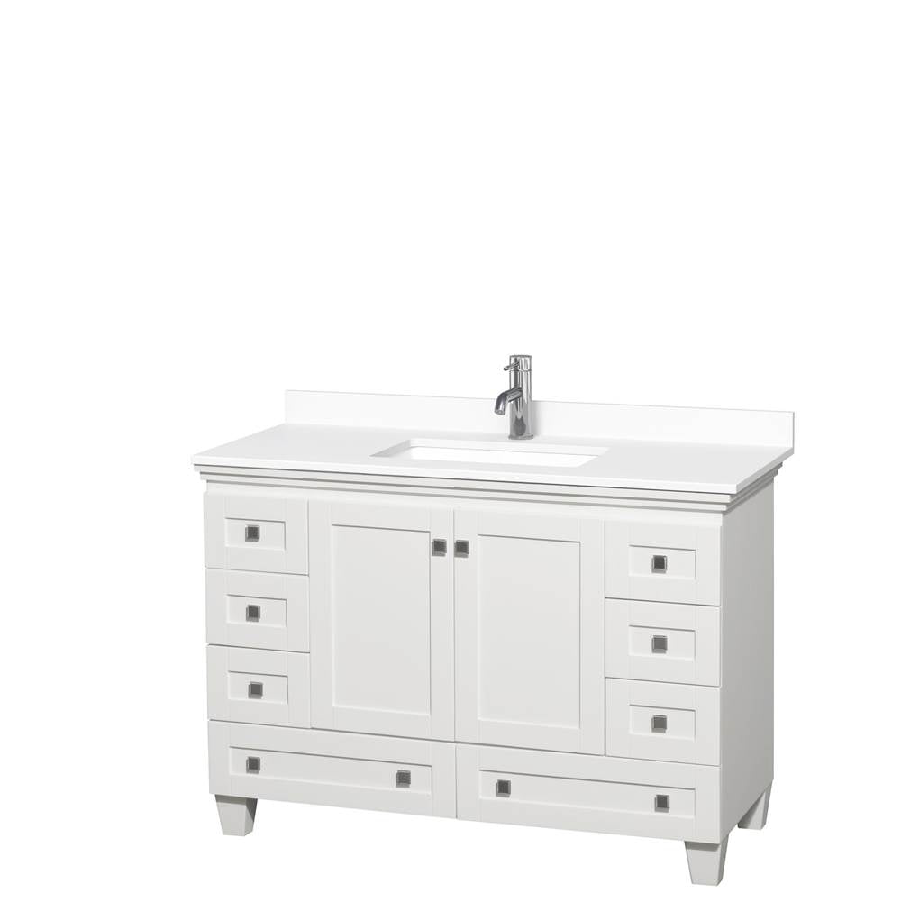 Wyndham Collection - Acclaim 48 Inch Single Bathroom Vanity in White, White Cultured Marble Countertop, Undermount Square Sink, No Mirror