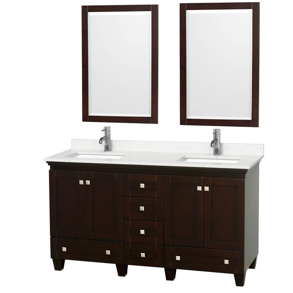 Wyndham Collection - Acclaim 60 Inch Double Bathroom Vanity in Espresso, Light-Vein Carrara Cultured Marble Countertop, Undermount Square Sinks, 24 Inch Mirrors