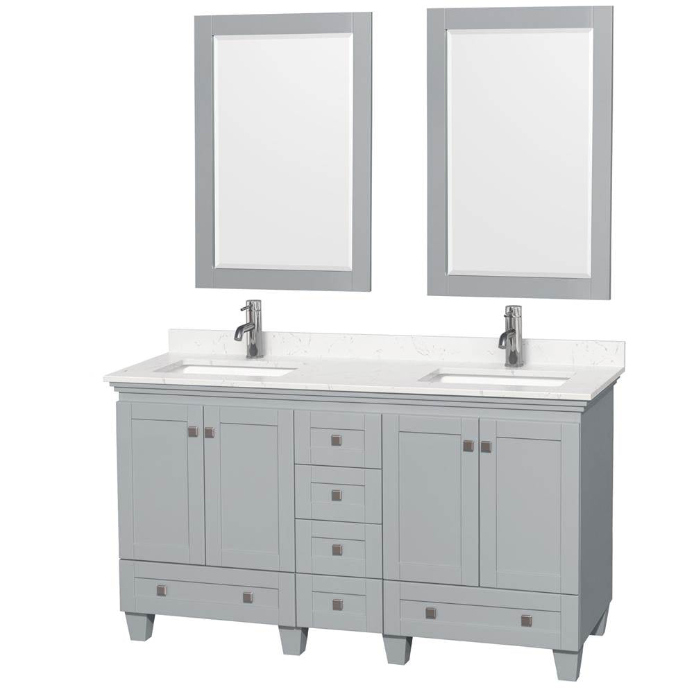 Wyndham Collection - Acclaim 60 Inch Double Bathroom Vanity in Oyster Gray, Light-Vein Carrara Cultured Marble Countertop, Undermount Square Sinks, 24 Inch Mirrors