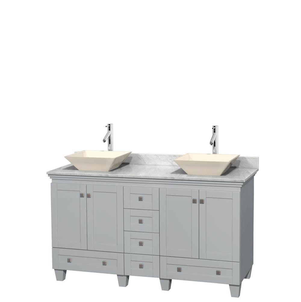 Wyndham Collection - Acclaim 60 Inch Double Bathroom Vanity in Oyster Gray, White Carrara Marble Countertop, Pyra Bone Porcelain Sinks, and No Mirrors - Oyster Gray
