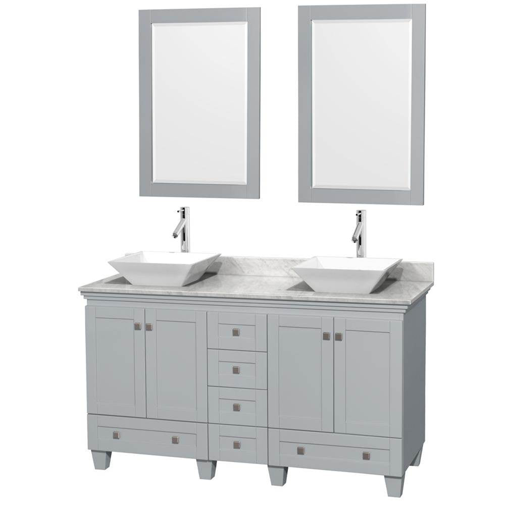 Wyndham Collection - Acclaim 60 Inch Double Bathroom Vanity in Oyster Gray, White Carrara Marble Countertop, Pyra White Porcelain Sinks, and 24 Inch Mirrors - Oyster Gray