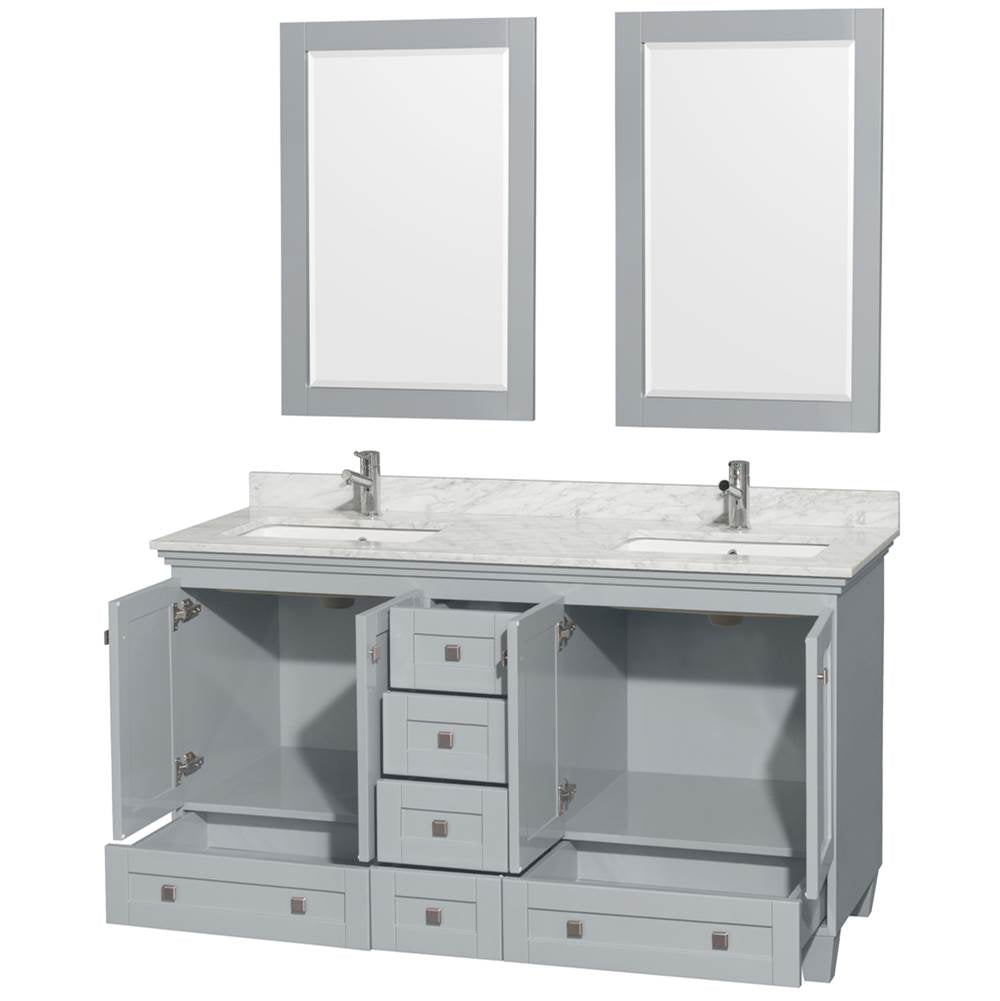 Acclaim 60 Inch Double Bathroom Vanity in Espresso, White Carrara Marble Countertop, Undermount Square Sinks, and 24 Inch Mirrors