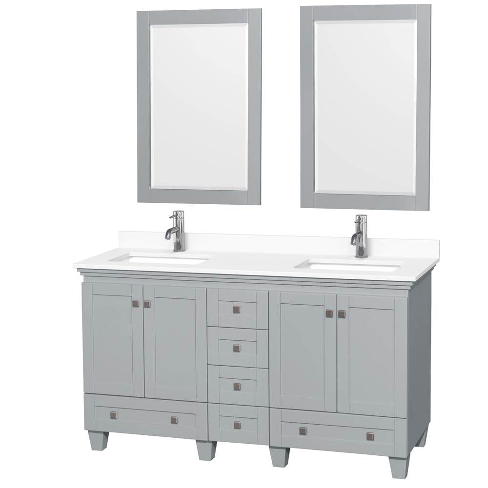 Wyndham Collection - Acclaim 60 Inch Double Bathroom Vanity in Oyster Gray, White Cultured Marble Countertop, Undermount Square Sinks, 24 Inch Mirrors